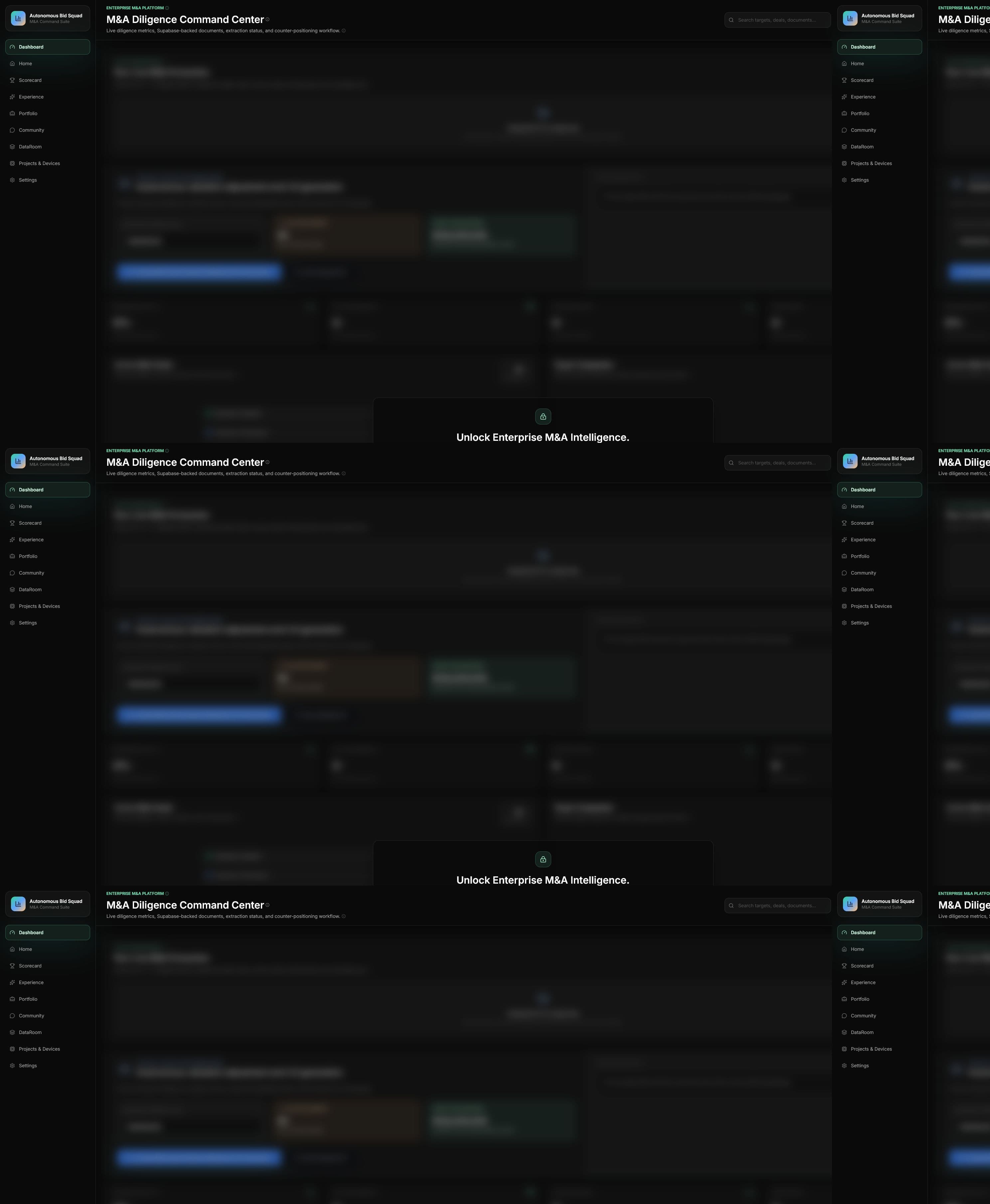 VaultAI diligence command center showing live M&A analytics